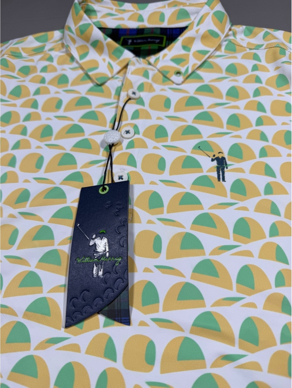 William Murray Golf Sandy Tiles Polo Mens Medium White Green Yellow NWT - Picture 6 of 9